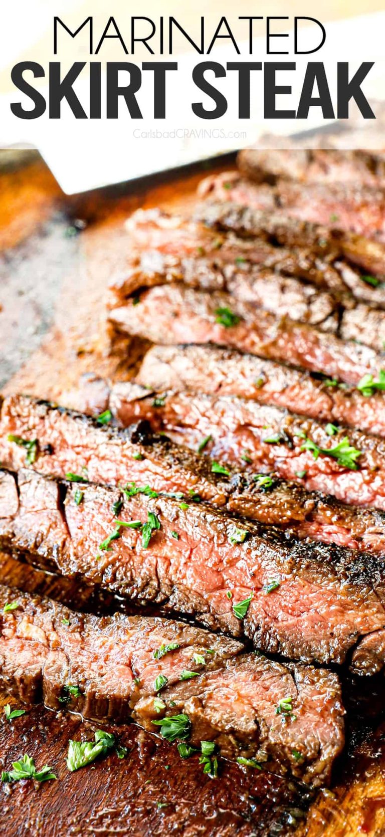 Sliced skirt steak.